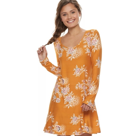 Mudd fall Orange Floral Long Sleeve Dress - Picture 1 of 15